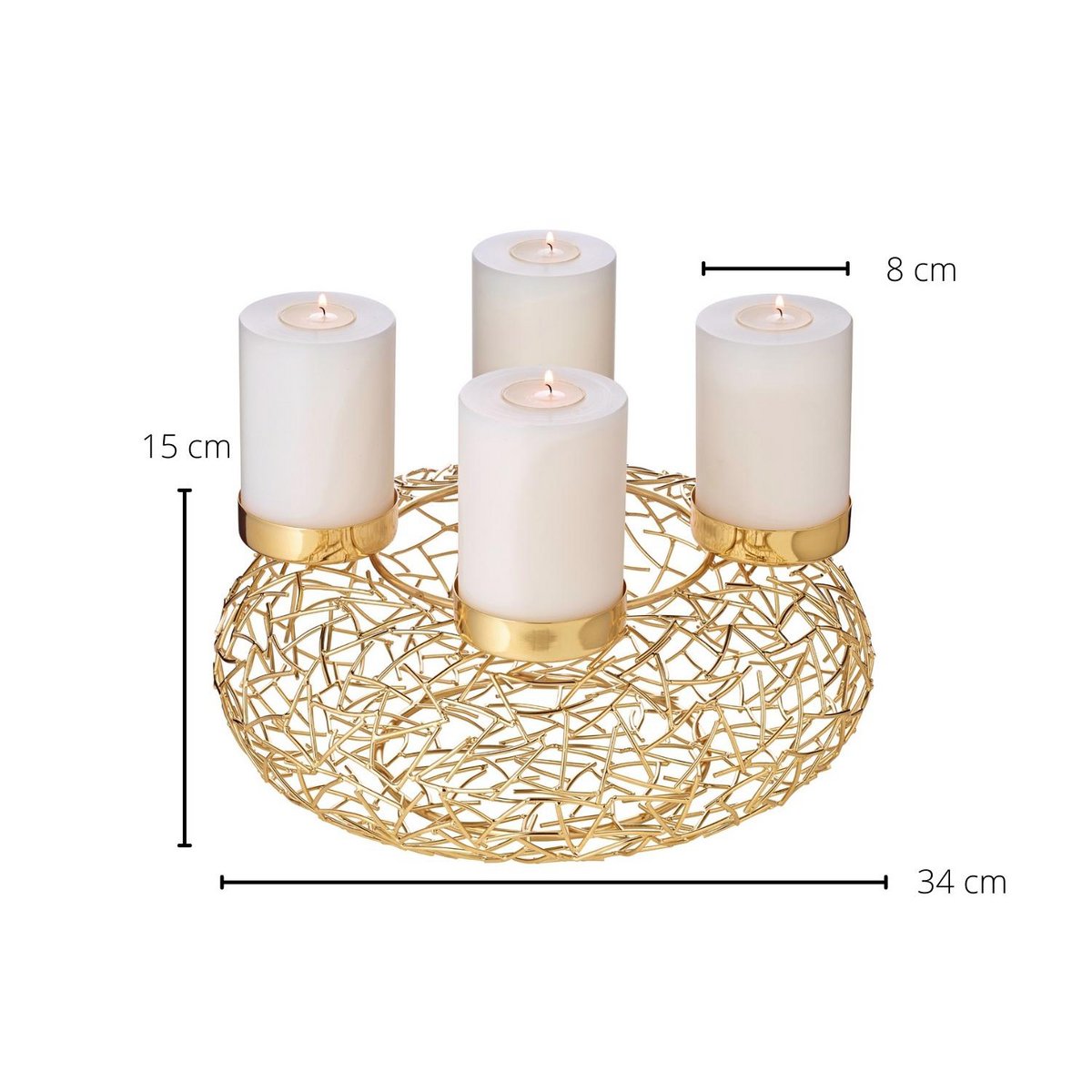 Metal advent wreath 34 cm, gold finish - Milano