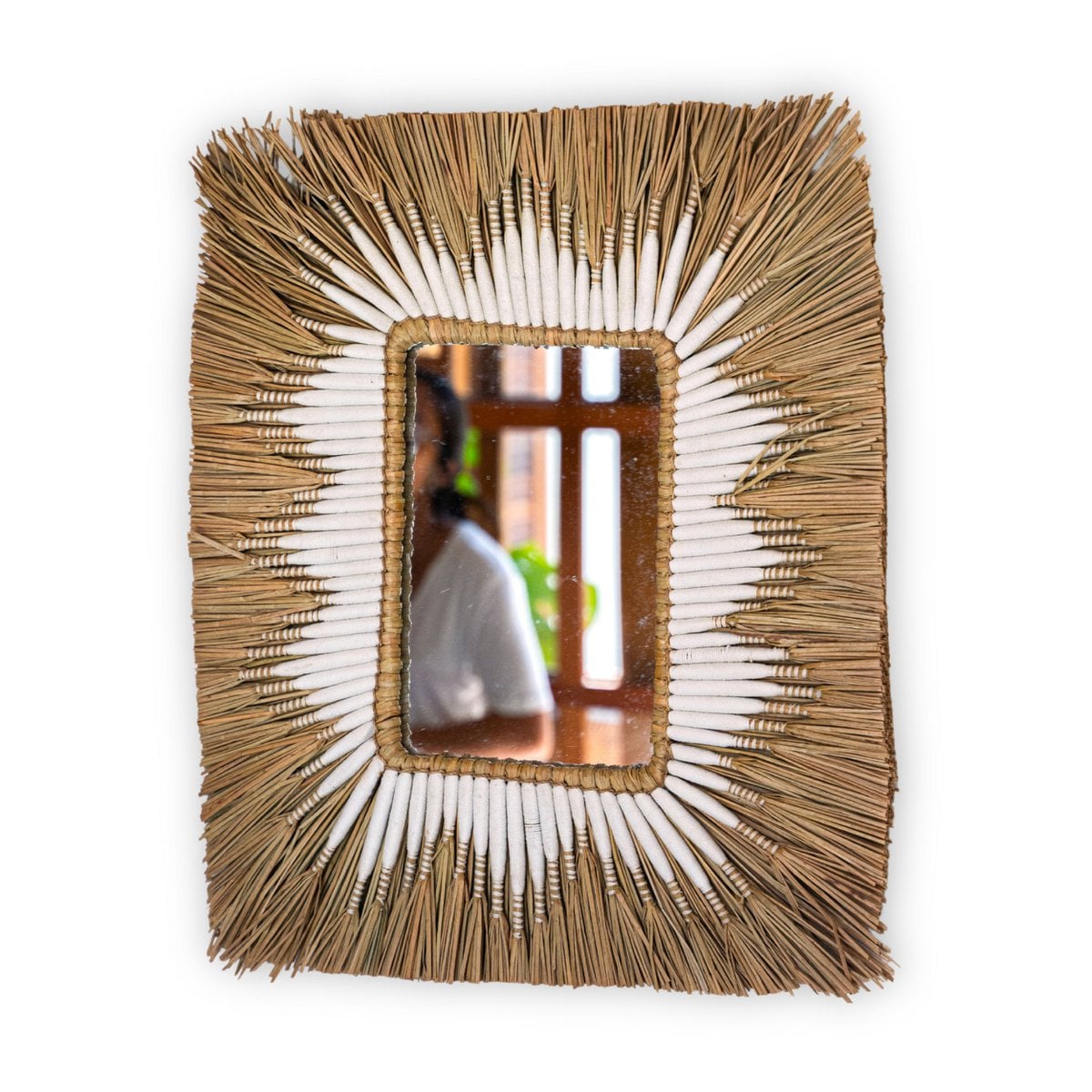 Wandspiegel aus Seegras & Baumwolle 60×50 cm – rechteckig mit Fransen