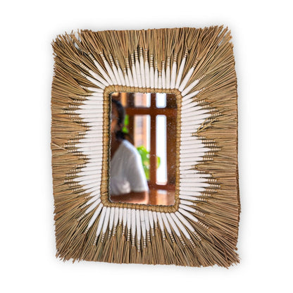 Wandspiegel aus Seegras & Baumwolle 60×50 cm – rechteckig mit Fransen