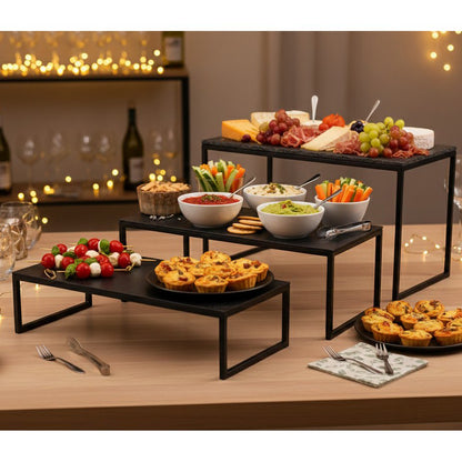 Schwarzes Metall-Buffet-Ständer-Set, 3-teilig – rechteckig