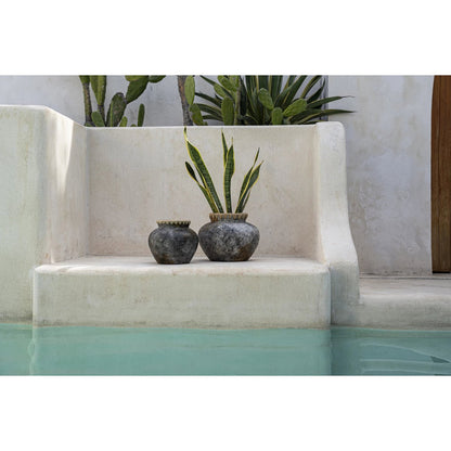 Terrakotta runde Vase antikes Grau 22 × 19 cm – Hergestellt in Indonesien