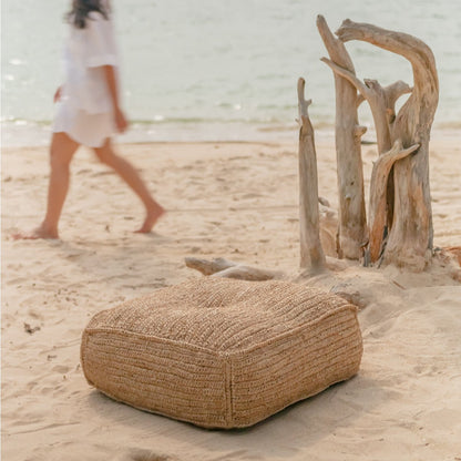 Raffia puf PADAR 55 × 55 cm - kokosfiber & bomuld