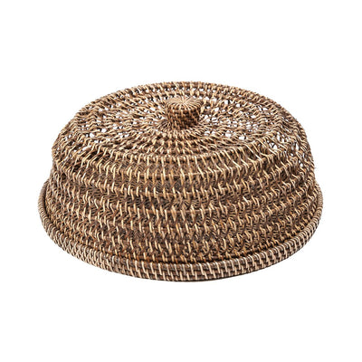 Rattan food cover, large - handwoven dome