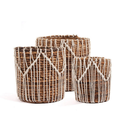 Opbevaringskurv i bomuldsmakramé 20 × 20 cm - naturhvid, cylinder