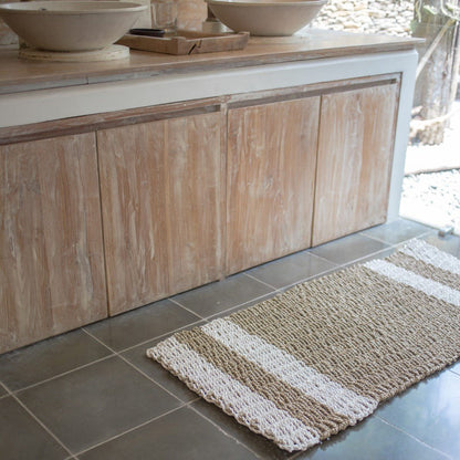 Seagrass striped rug 120×60 cm – beige and white