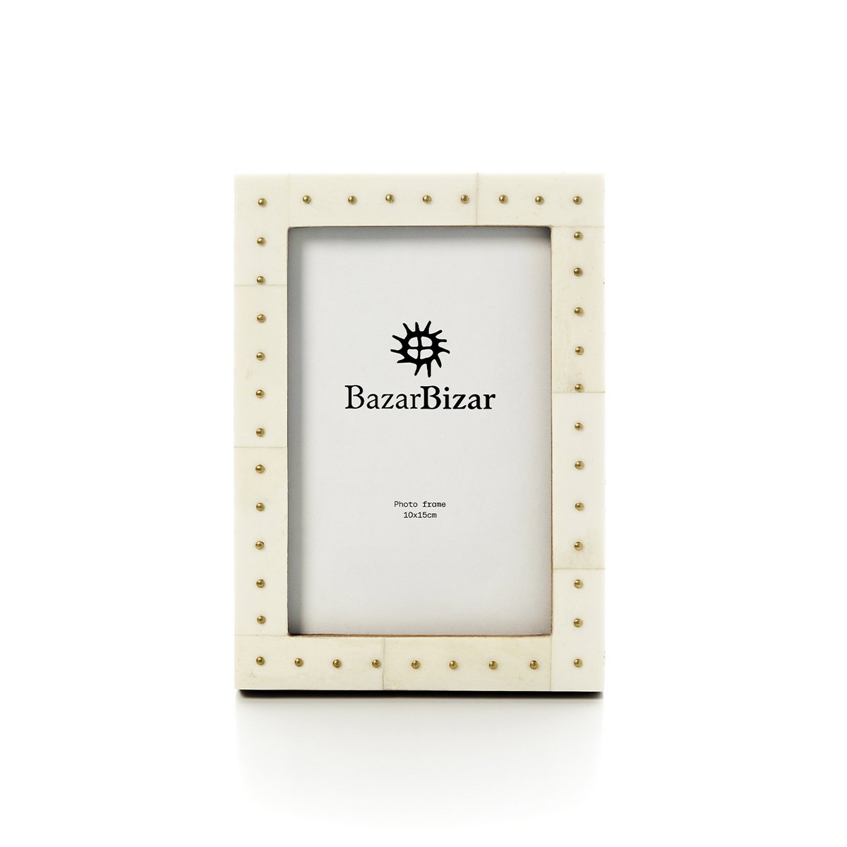 Fotoramme i polyresin 10×15 cm – cremefarvet, med prikdetalje, Indien