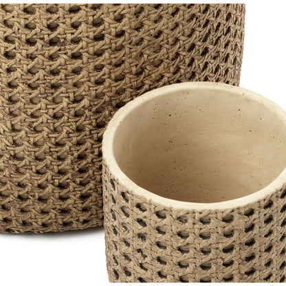 Betonurtepotte med fletværk af rattan, ekstra stor - Natur