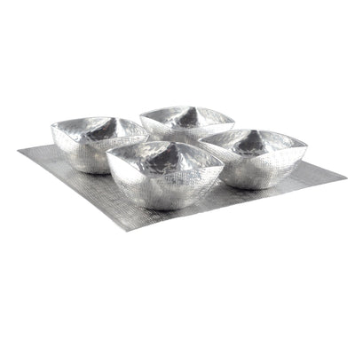 Aluminium aperitifsæt, 4 kopper på bakke - sølv