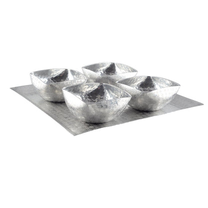 Aluminium-Aperitifset, 4 Becher auf Plattform – Silber