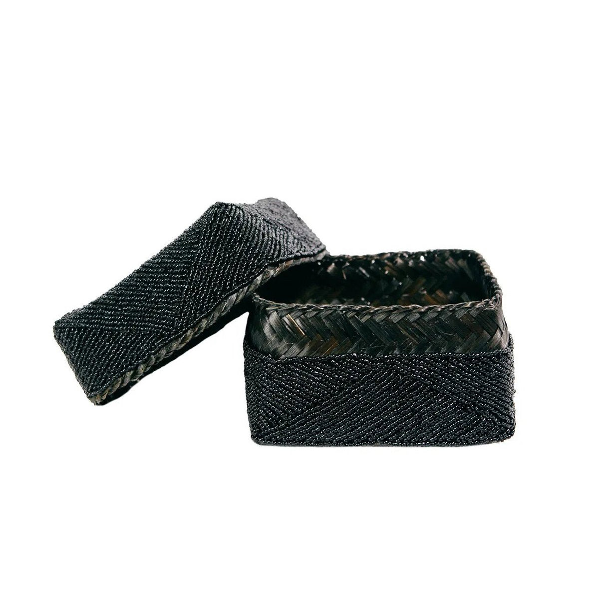 Beaded bamboo box, black - L