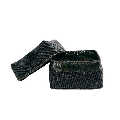 Beaded bamboo box, black - L