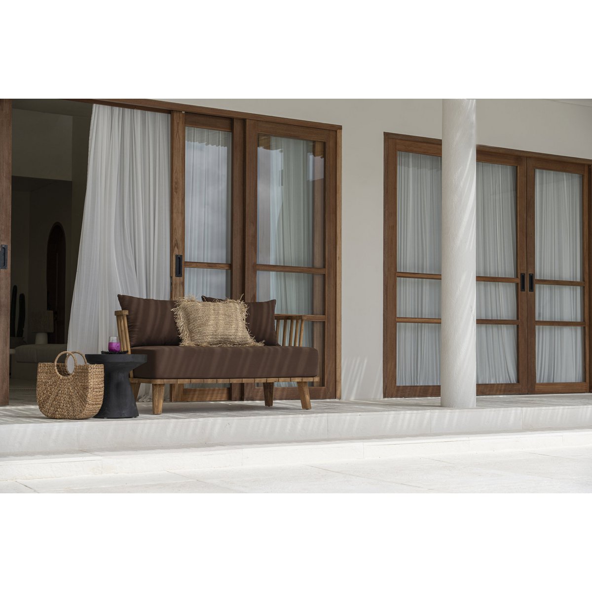Suar wood side table, black finish - 40×40 cm