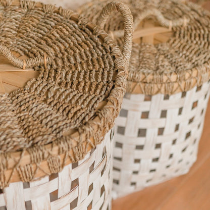 Wäschekorb IRAYA aus Bambus und Rattan mit Deckel, 41 cm