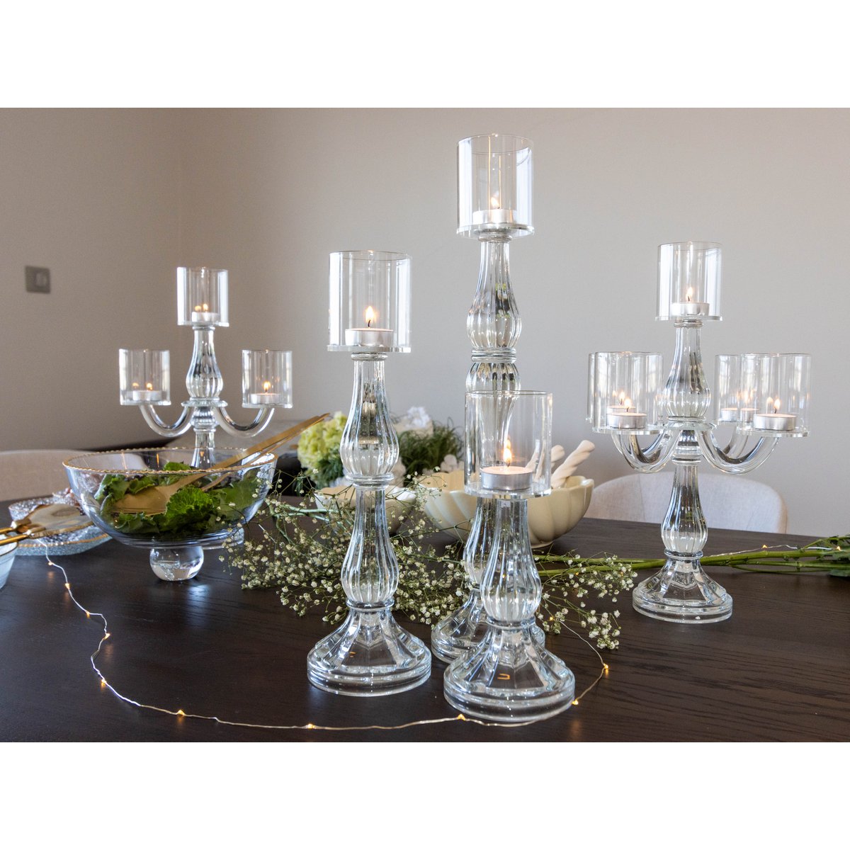 Glass chandelier, 5 lights, transparent - H35cm