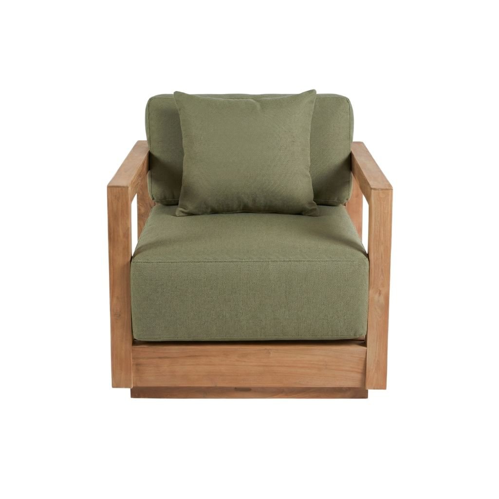 Gartensofa aus Holz 77×85 cm – Kissen algengrün, Indonesien