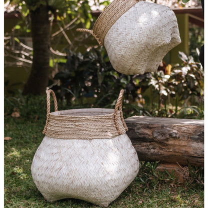 Korb BENOA S aus Bambus, Seegras und Jute – Weiß und Beige