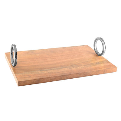 Rechteckiges Holztablett mit silbernem Griff 40 × 26 × 11 cm