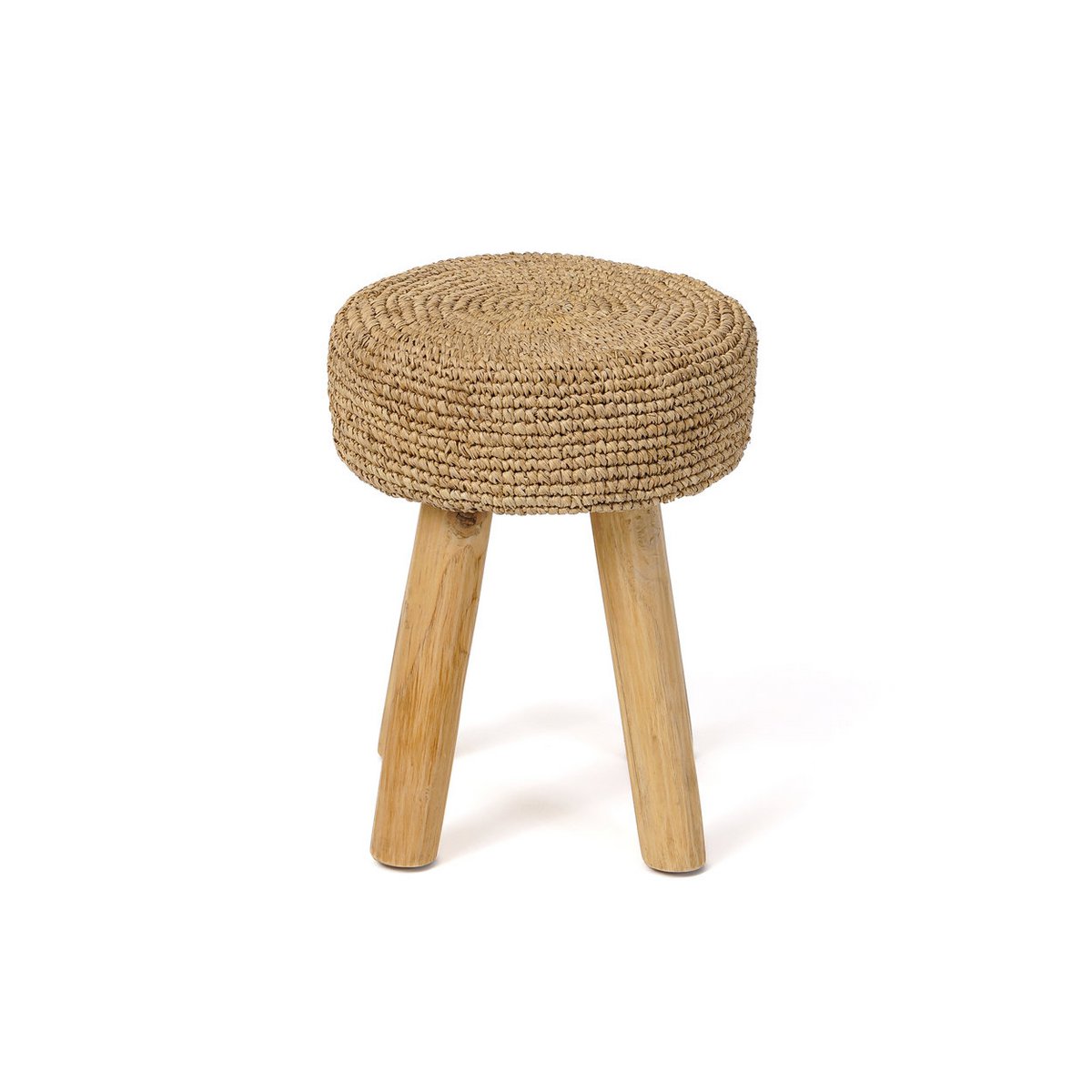 Hocker aus Teakholz und Bast, 35 cm – handgefertigt