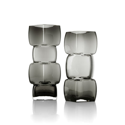 Dark grey glass vase, cuboid - M