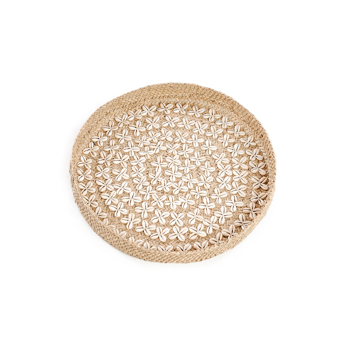 Woven grass wall disc with cowrie shells, natural, 42 cm