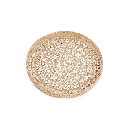 Woven grass wall disc with cowrie shells, natural, 42 cm