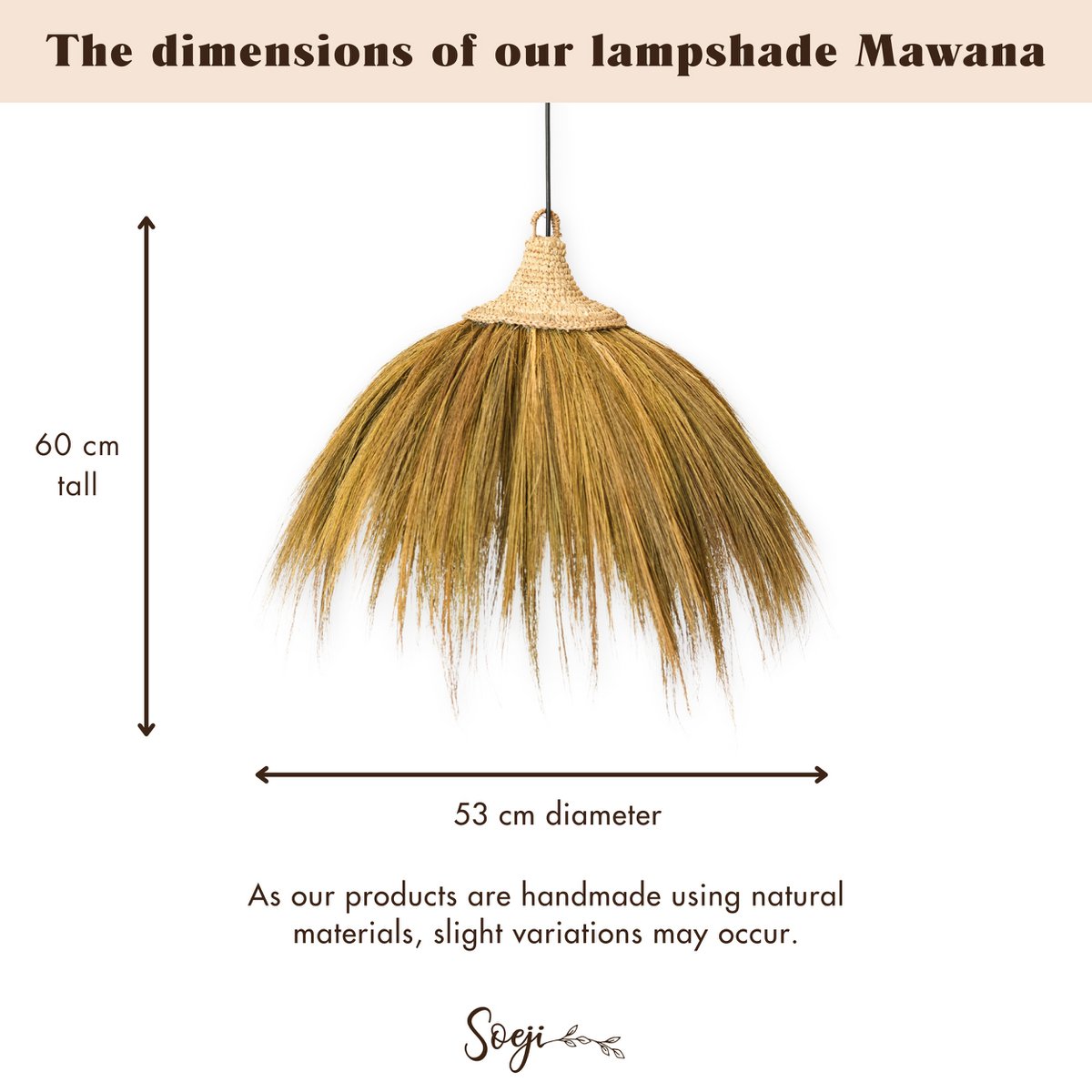 Raffia pendant light Ø 53 cm – fringed shade, beige, green and brown