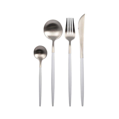 Stainless steel cutlery set, 24 pieces - silver and white
