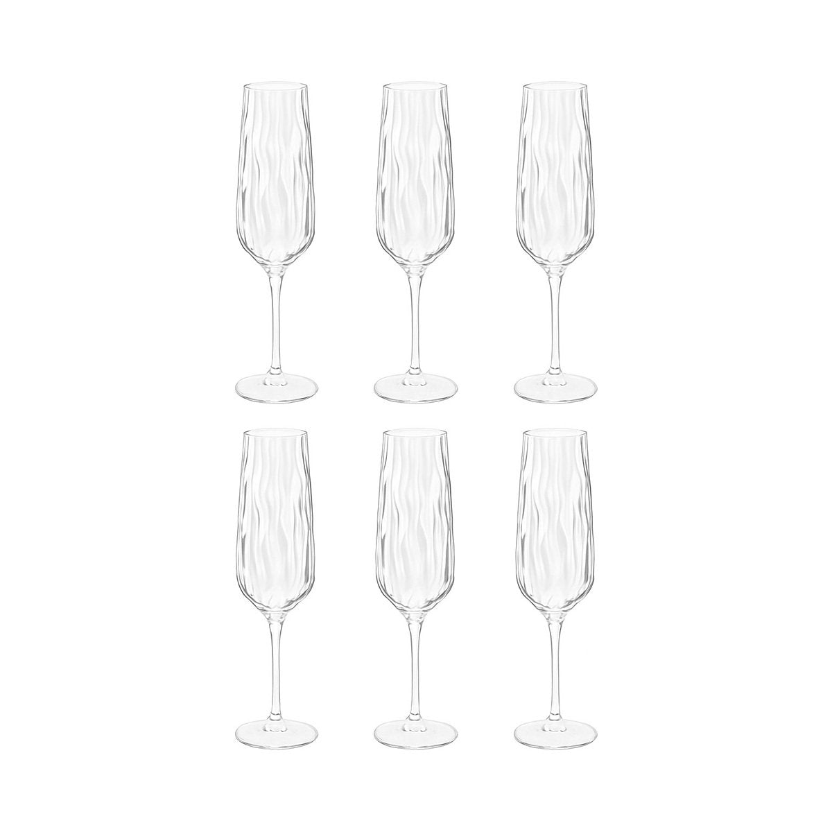Champagneglas med bølgedetaljer, sæt med 6
