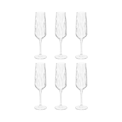 Champagneglas med bølgedetaljer, sæt med 6
