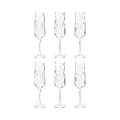 Champagneglas med bølgedetaljer, sæt med 6