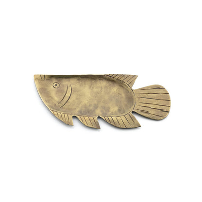 Serveringsfad i messing, mellem - fiskeformet