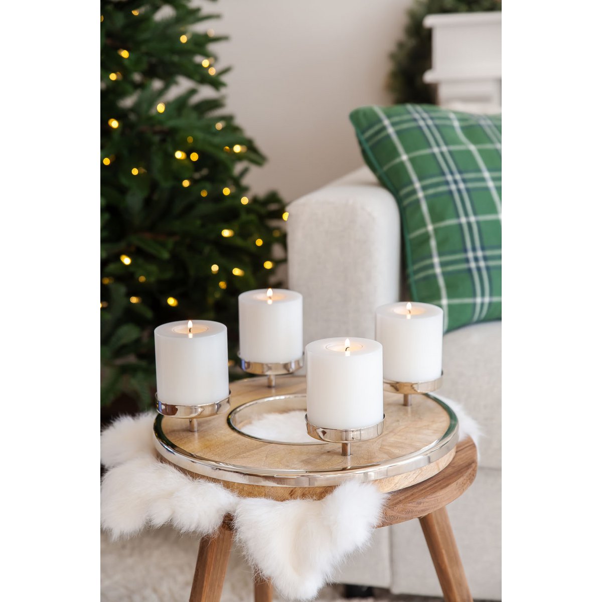 Adventskrans Jale i mangotræ, 36 cm - rustfri stålkant