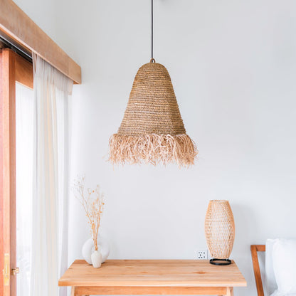 Raffia- og jutependellampeskærm Ø 40 cm – KALIMA med frynser