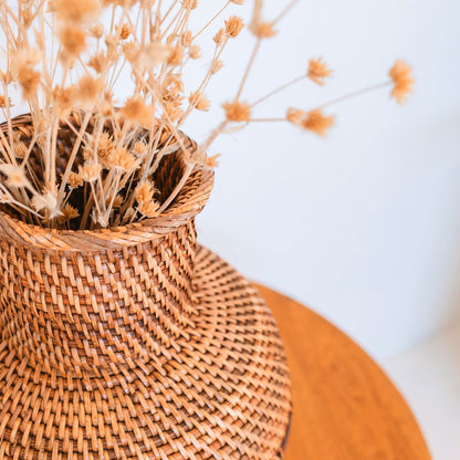 Vase aus Rattan und Holz KAMARI Ø 22 cm – braun