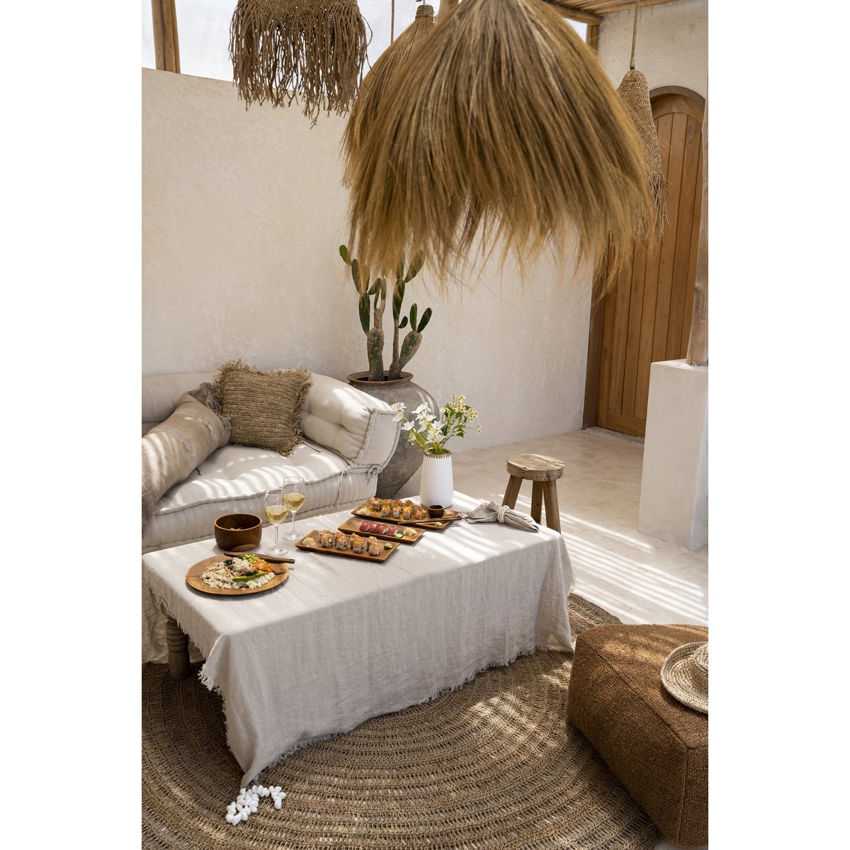 Linen tablecloth, beige, 150×150 cm