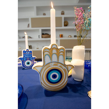 Ceramic hand vase, white and gold, 20 cm