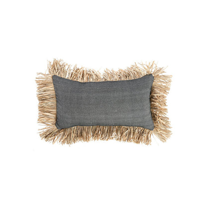 Kissenbezug aus Baumwolle mit Bastfransen, 30×50 cm - Schwarz gepunktet