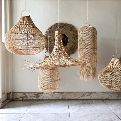 Rattan-Pendelleuchte 30×80 cm – Naturbeige