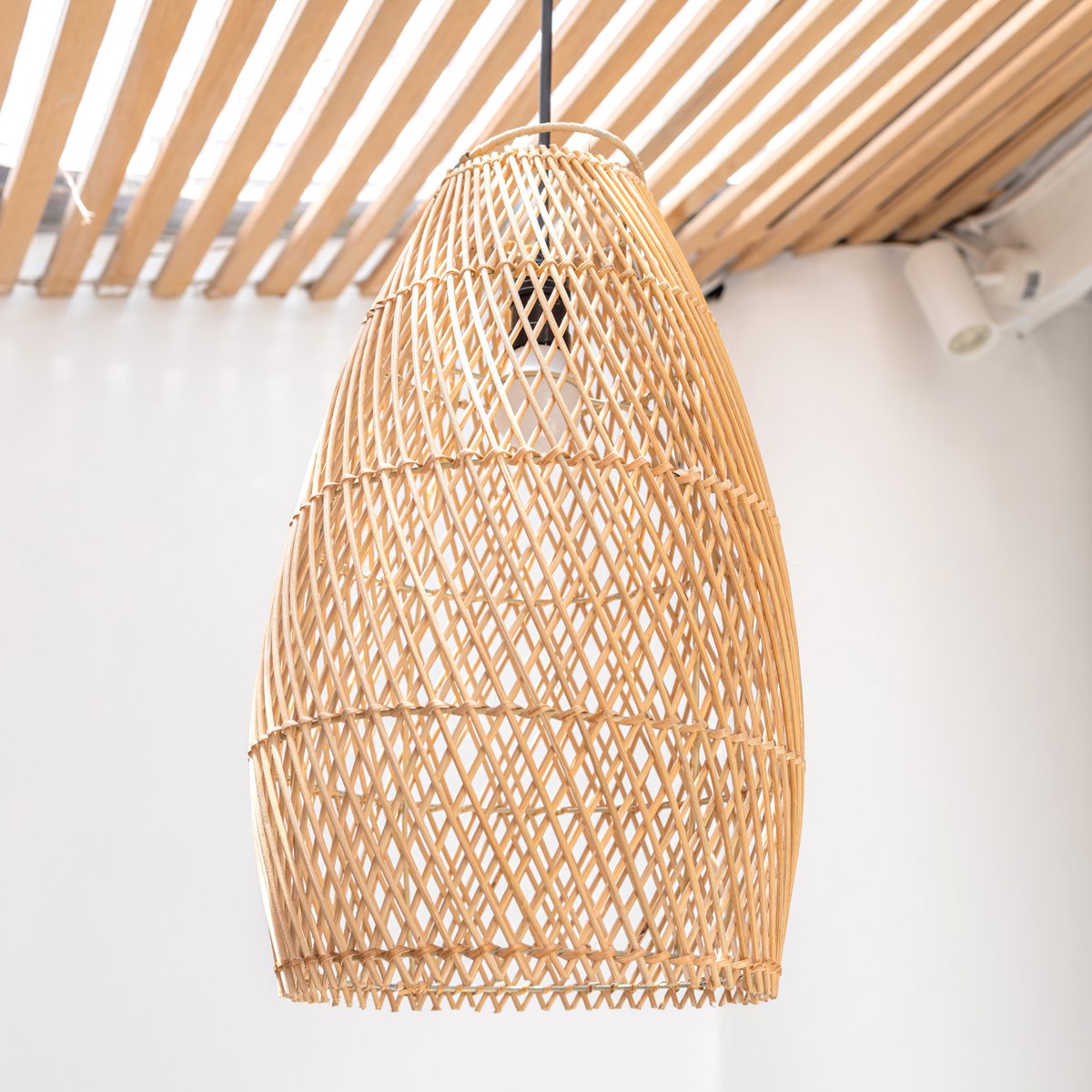 Woven rattan ceiling lampshade - beige, Tabung