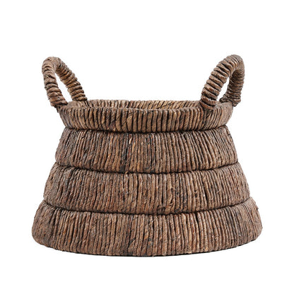 Palm-leaf storage basket - round woven design