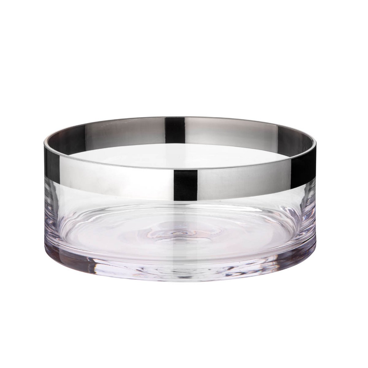 Hand-blown crystal bowl, silver rim, 20 cm - flower shape