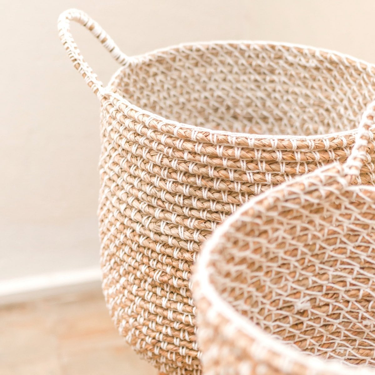 Jute & cotton round laundry basket M – 30 × 34 cm