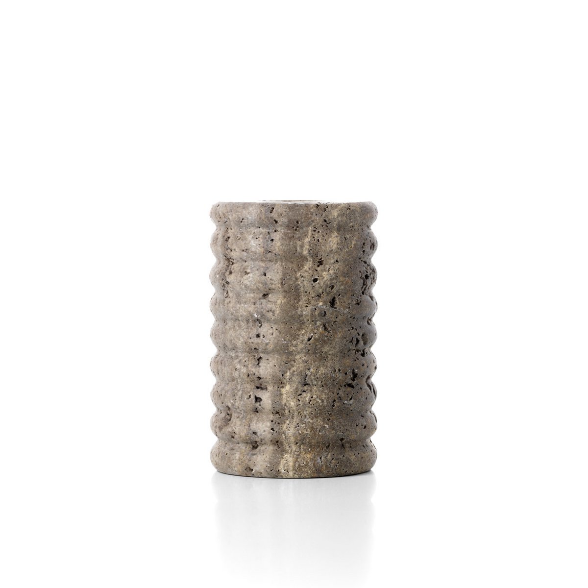 Travertin Kerzenhalter, geriffelt grau - 13,8 cm