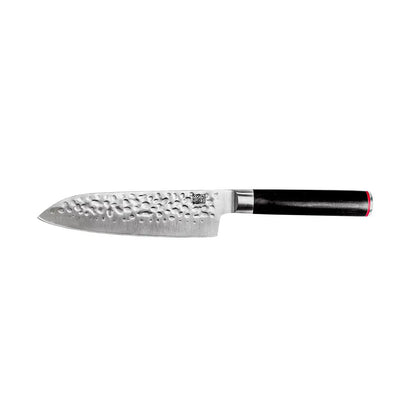 440C stål santoku kniv 180 mm - hamret blad med bambus saya