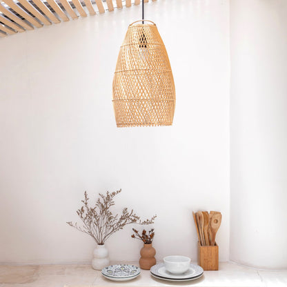 Woven rattan ceiling lampshade - beige, Tabung