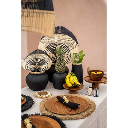 Terracotta vase with raffia, medium - 23 cm