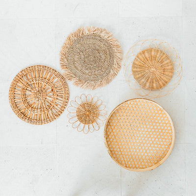 Rattan wall basket set of 5 – Ø 15–45 cm, natural