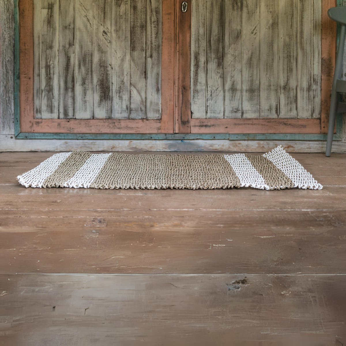 Seagrass striped rug 120×60 cm – beige and white