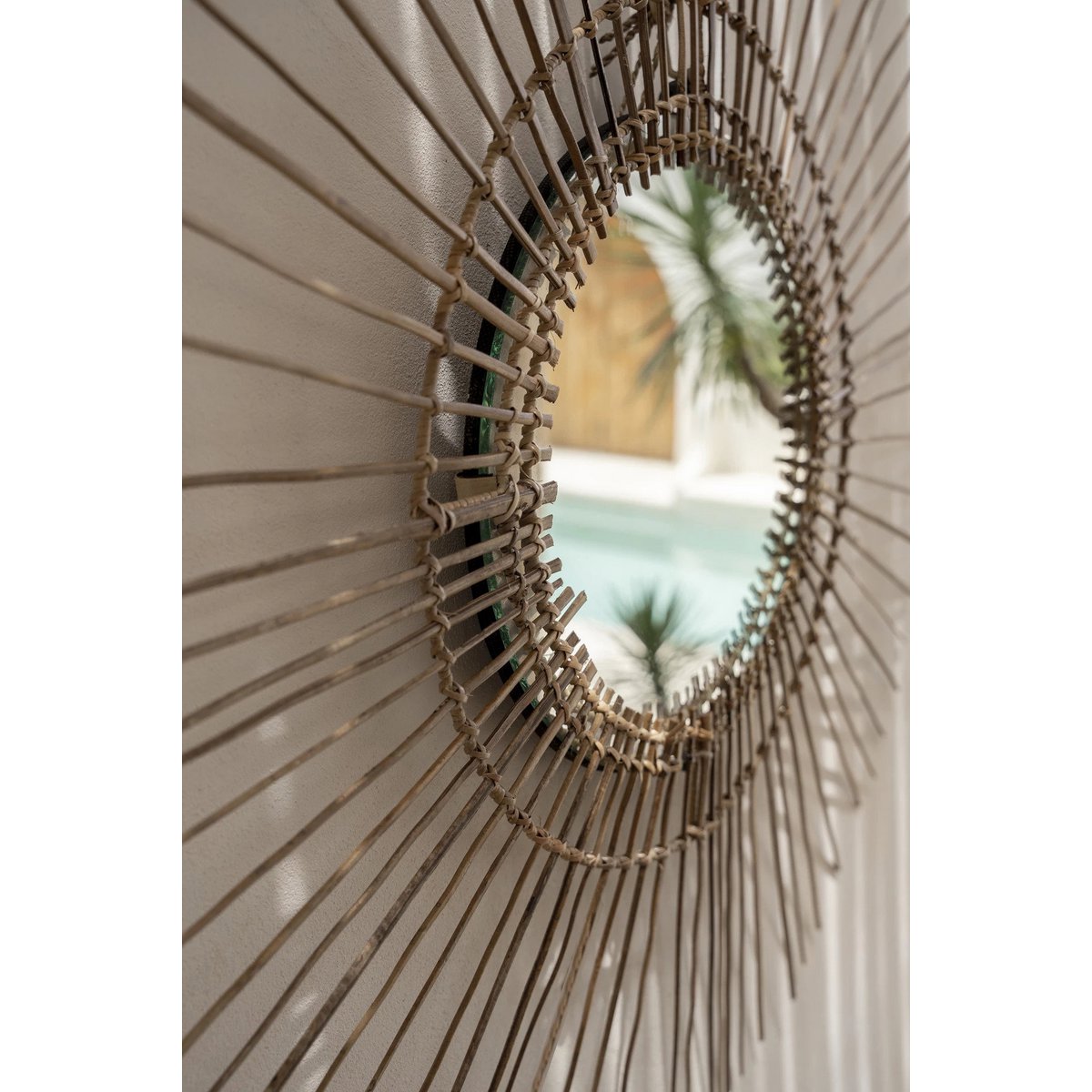 Rattan Wandspiegel, 80 cm – rund, tropisches Geflecht