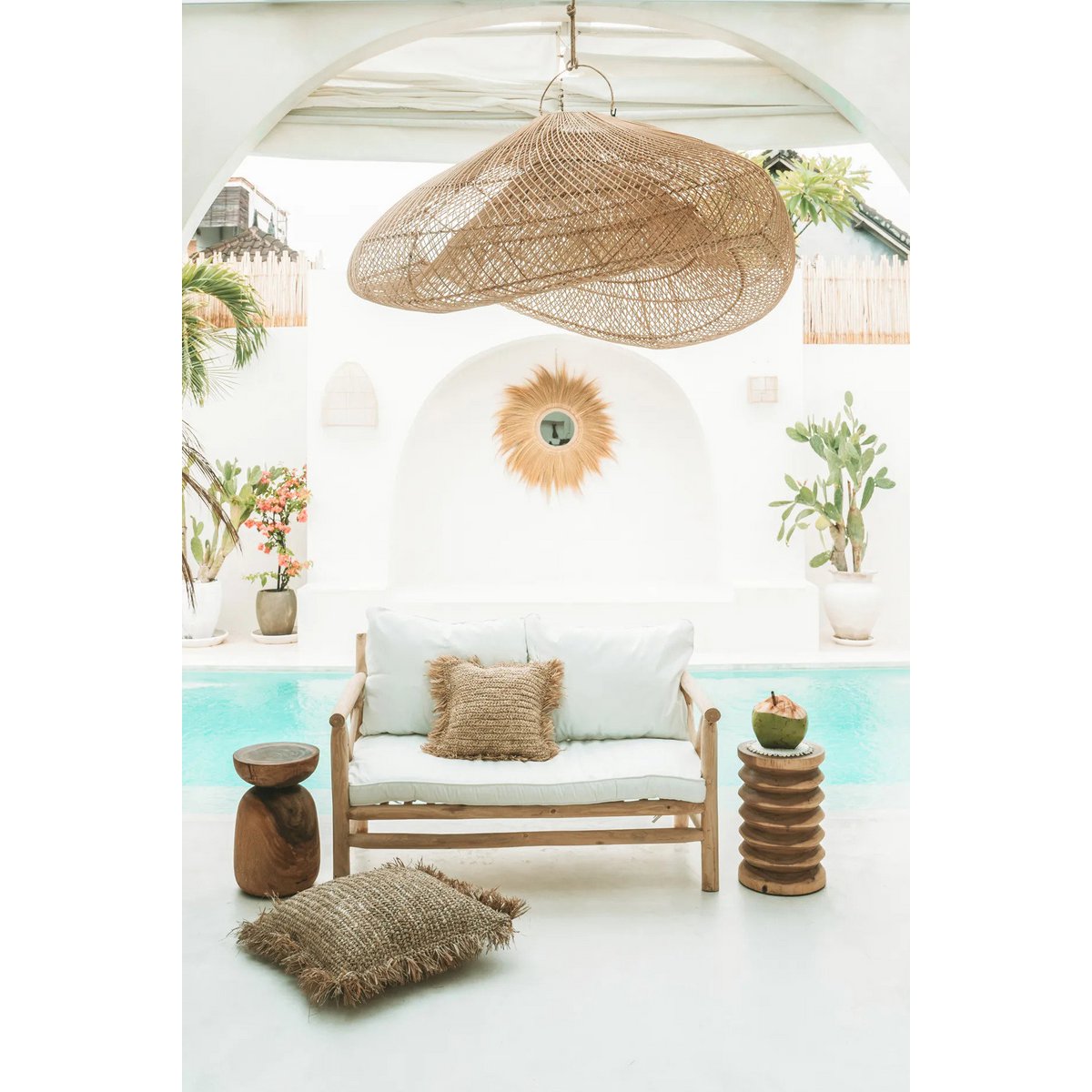 Oversized rattan cloud pendant 127 × 62 cm – handwoven